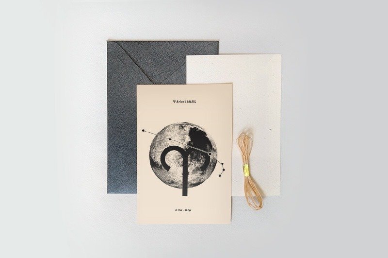星座/星球系列－白羊座/牡羊座 | 火星 - 卡片/明信片 - 卡片/明信片 - 纸 黑色