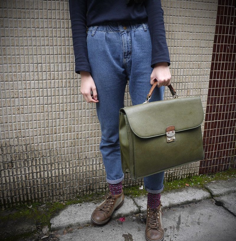 ShiKa夕卡//绿色手提公事包 - 公文包/医生包 - 其他材质 