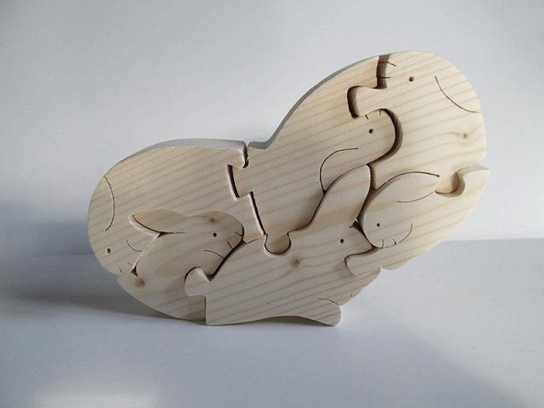 Heart Rabbit Puzzle Postage Japan 220 yen Overseas 330 yen - 玩具/玩偶 - 木头 卡其色