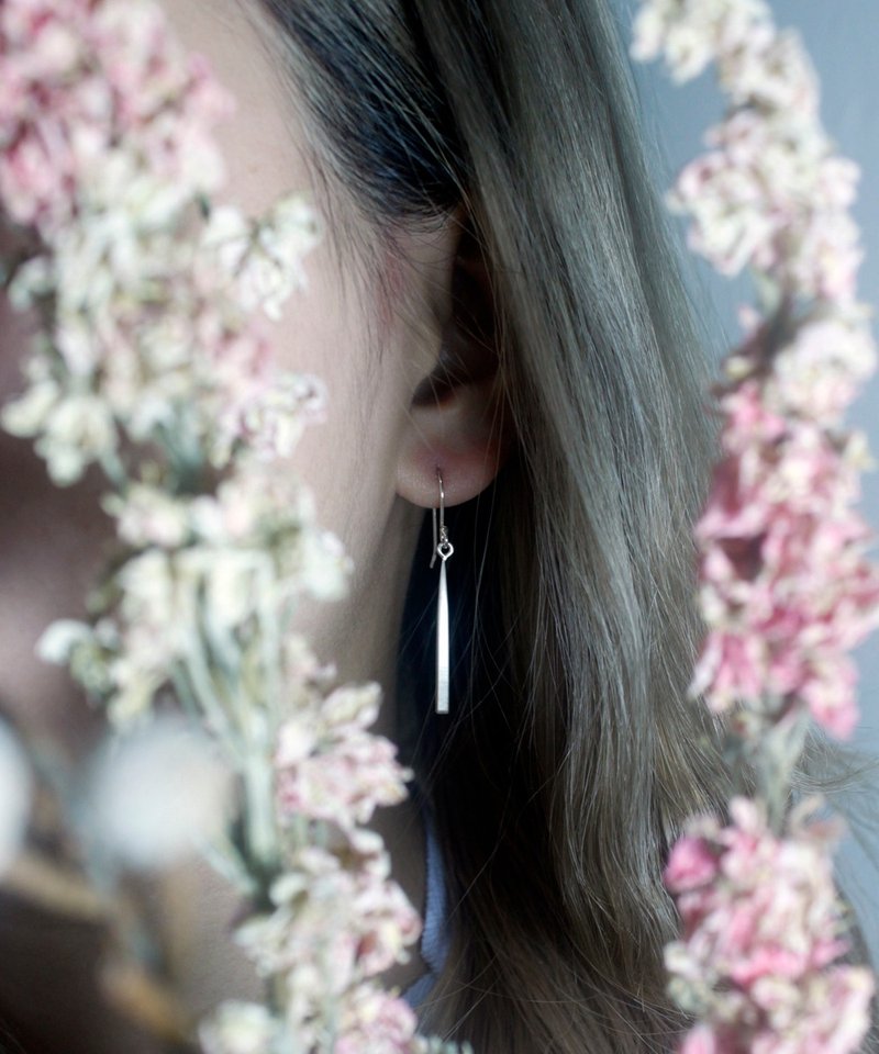 简约直条  - 耳勾 - 耳环/耳夹 - 纯银 银色