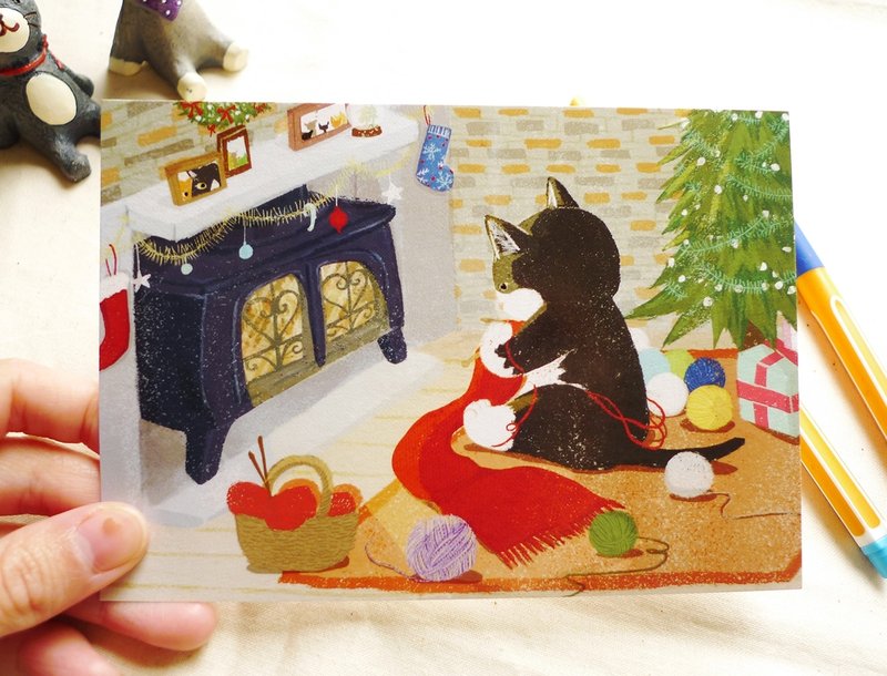 明信片-织一条暖暖的围巾送给你 - 卡片/明信片 - 纸 红色