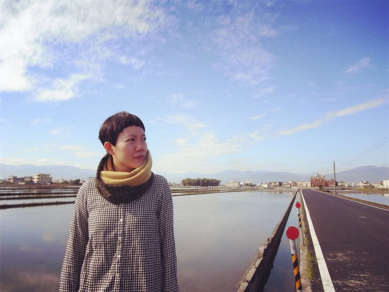 手工格子芥末拼接脖围 - 丝巾 - 其他材质 橘色