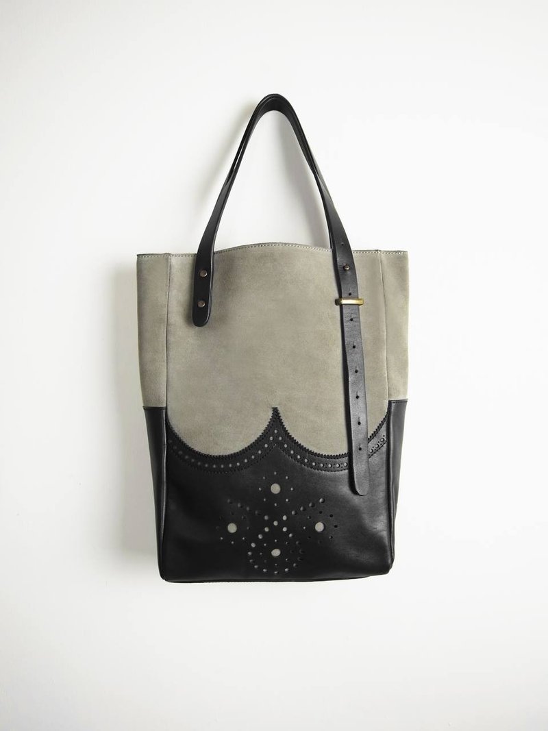 sample leather X 漾品 ::英伦风格 牛津款 麂皮 手提包 手工 机缝 托特包 MIT ‘设计款’ - 手提包/手提袋 - 真皮 黑色