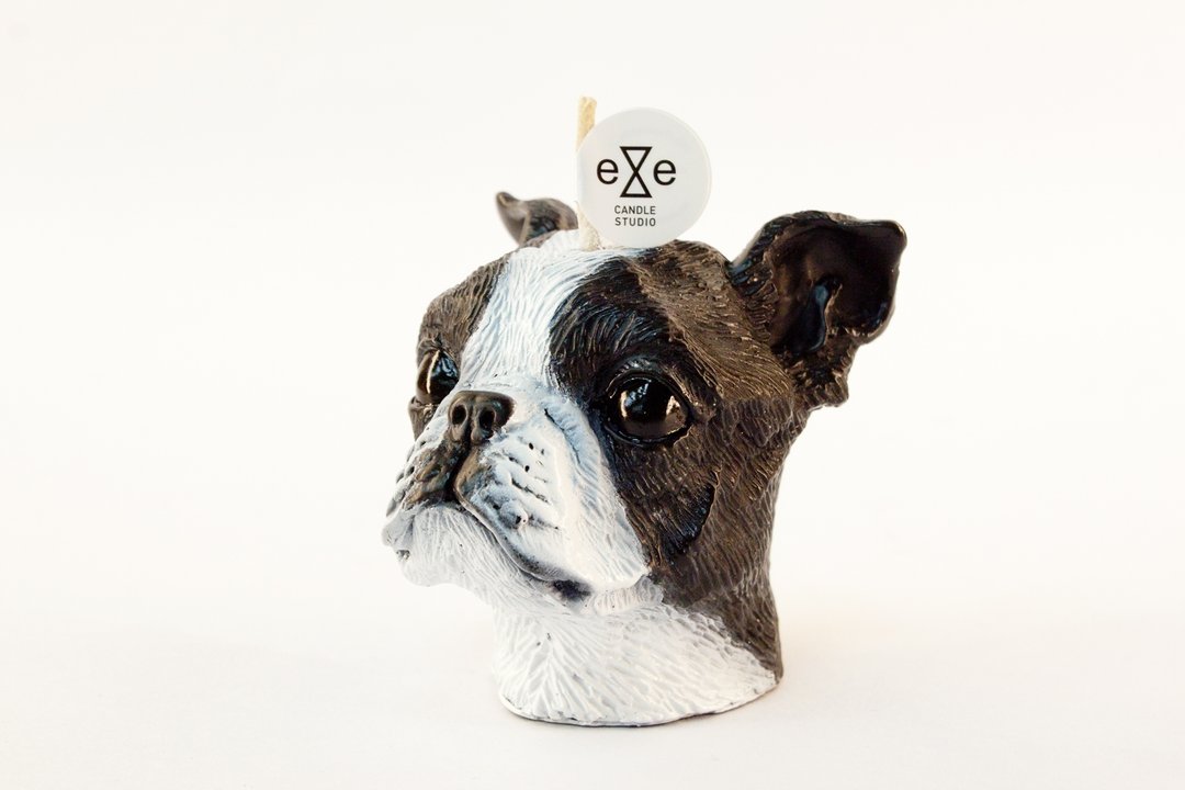 彩绘版波士顿梗造型香氛蜡烛 Painted Boston Terrier Candle - 蜡烛/烛台 - 蜡 黑色