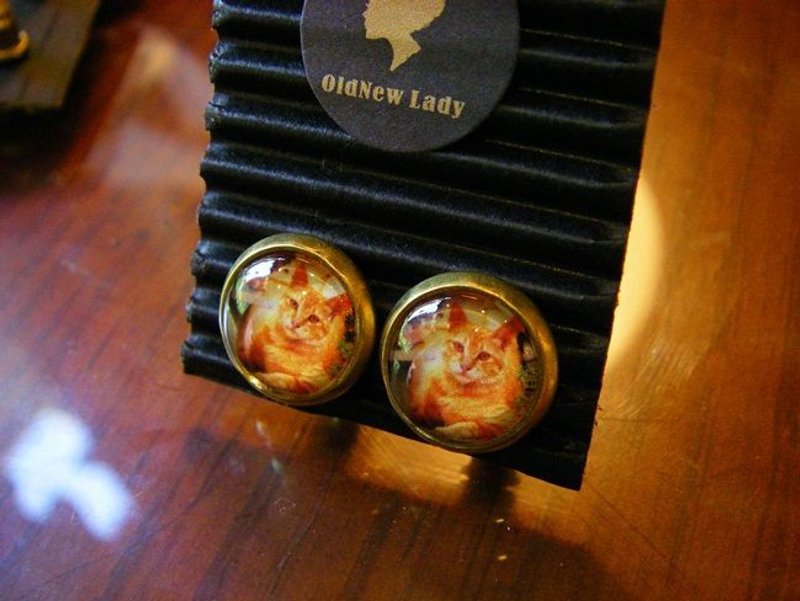 OldNew Lady-小圆形耳环。摄影风【橘猫】 - 耳环/耳夹 - 玻璃 橘色