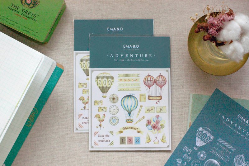 热气球插画贴纸卡片组/旅行/复古/怀旧 - 贴纸 - 纸 多色