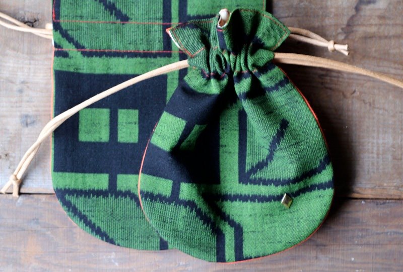 落叶 ◘ 古和服束口袋 - 化妆包/杂物包 - 其他材质 绿色