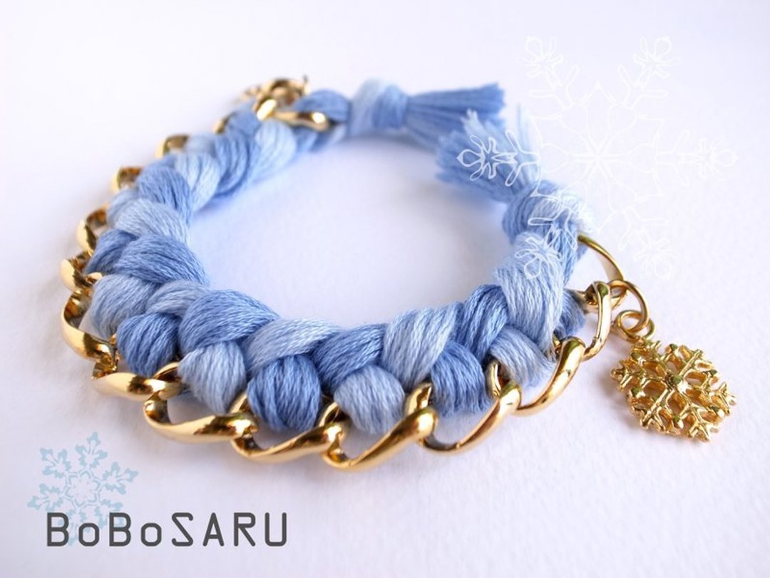 boboSARU 率性柔美编织手炼-飘雪款 - 手链/手环 - 棉 蓝色