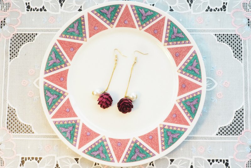 ⋄冬日红夫人⋄干燥花耳饰/耳环 - 耳环/耳夹 - 植物．花 多色