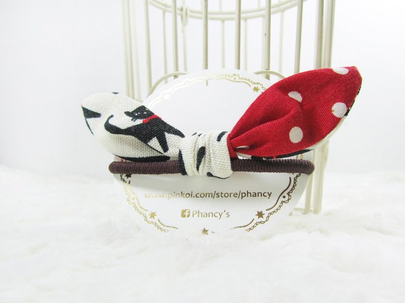 手工兔耳蝴蝶结发圈/发束 - 黑猫时尚 - 发饰 - 其他材质 红色