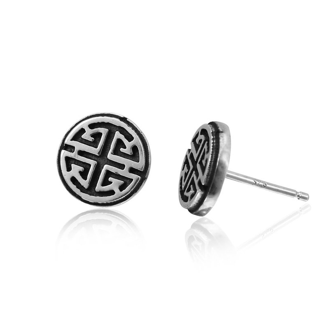 吉祥系列 禄字耳环 925纯银耳环 - 耳环/耳夹 - 纯银 灰色
