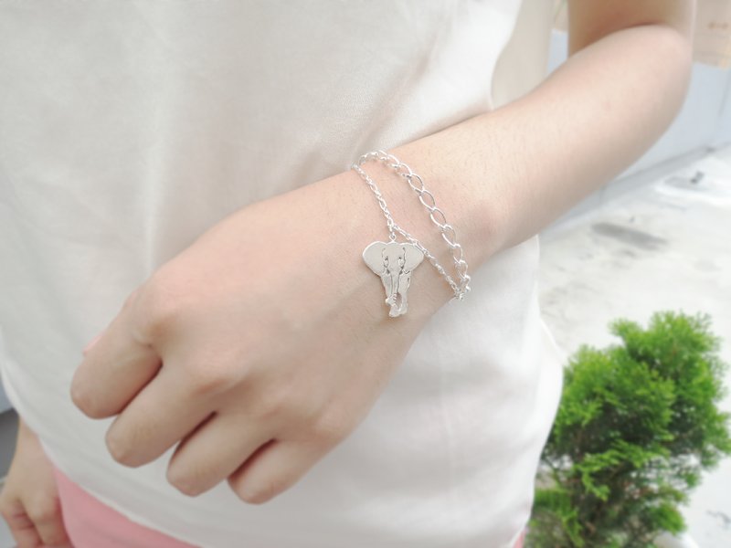 微笑大象 - 经典动物镂空 | 纯银手链 双链 可爱 手工银饰 - 手链/手环 - 纯银 银色