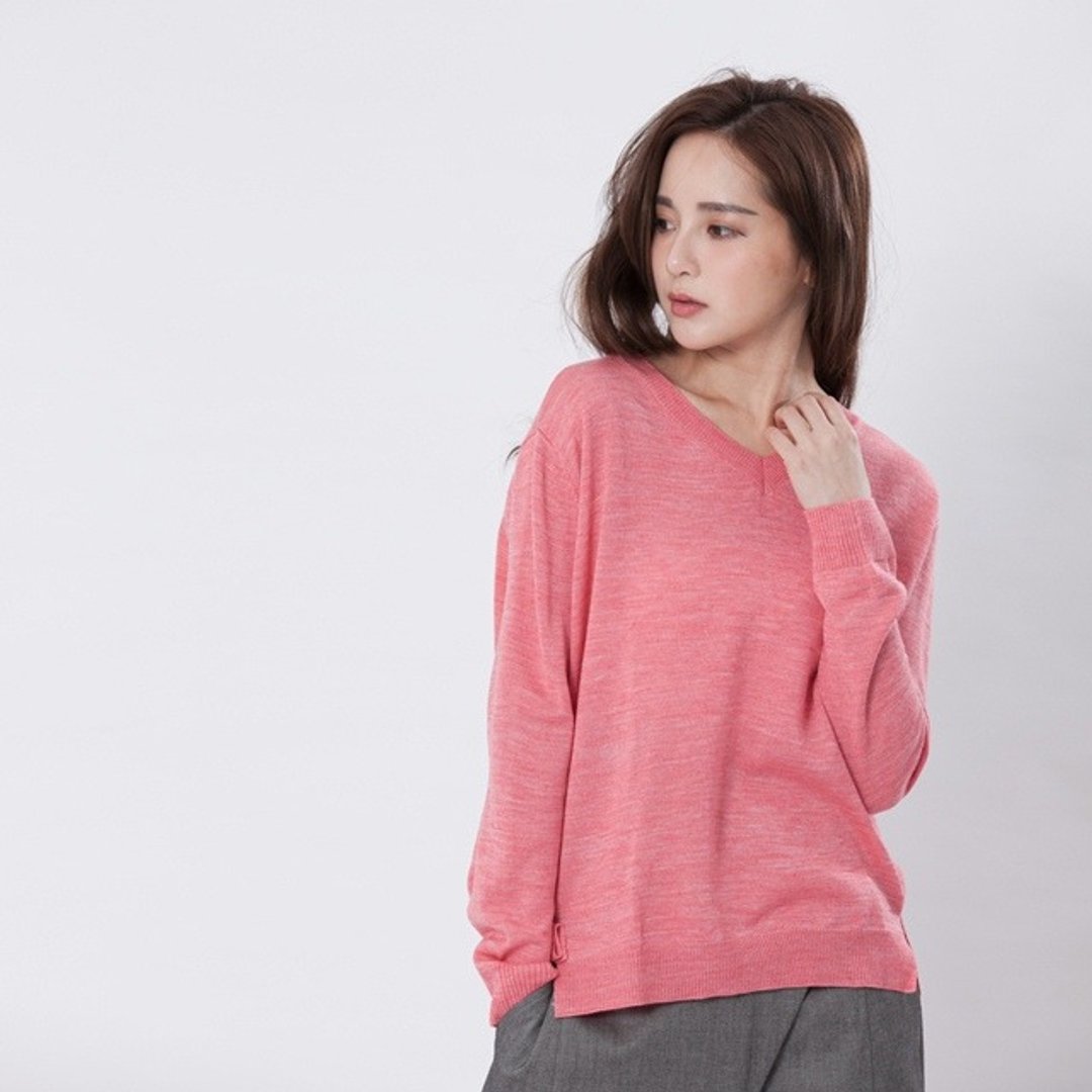 Aimee V领长短身针织衫/浅粉 - 女装针织衫/毛衣 - 其他材质 粉红色