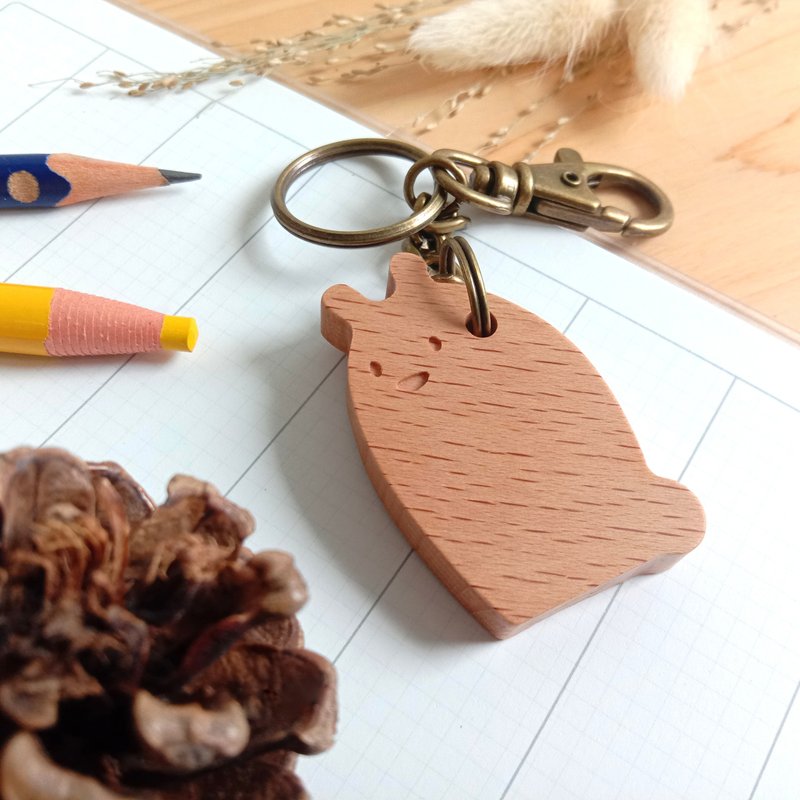 可爱动物原木钥匙圈 - 疗愈小伙伴 - 定制化刻字 - 钥匙链/钥匙包 - 木头 咖啡色
