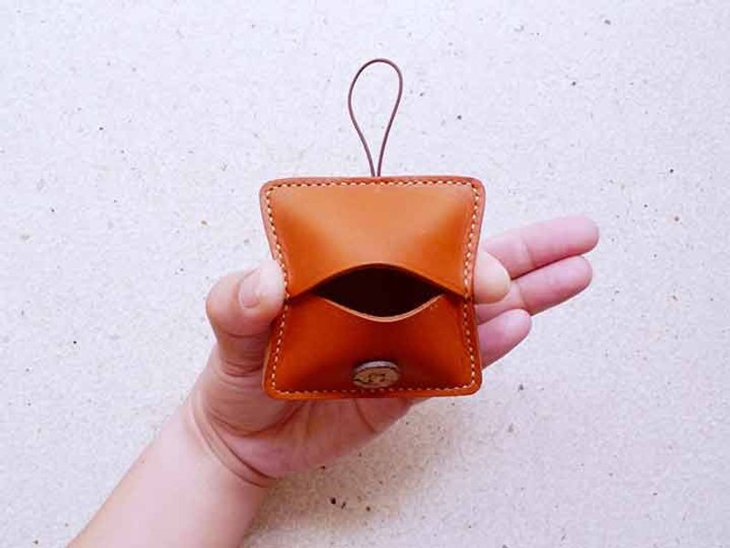 蜂蜜焦糖色手工皮革方块零钱包 - 零钱包 - 真皮 咖啡色