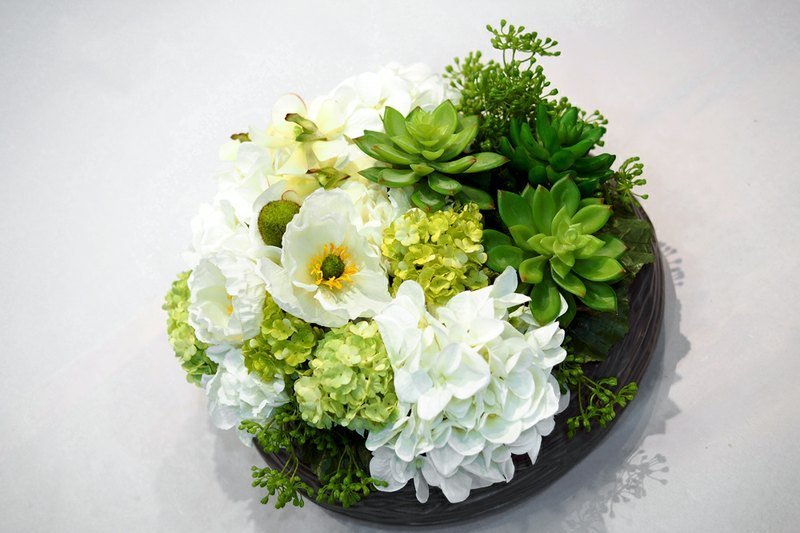 【人造花艺】清爽系石莲虞美人桌花  - 植栽/盆栽 - 其他材质 白色