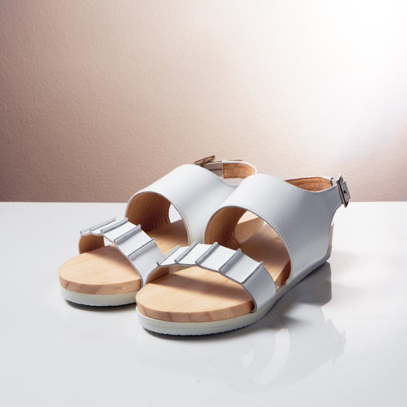 White-Stripe 木头凉鞋 - 男女凉鞋 - 真皮 白色