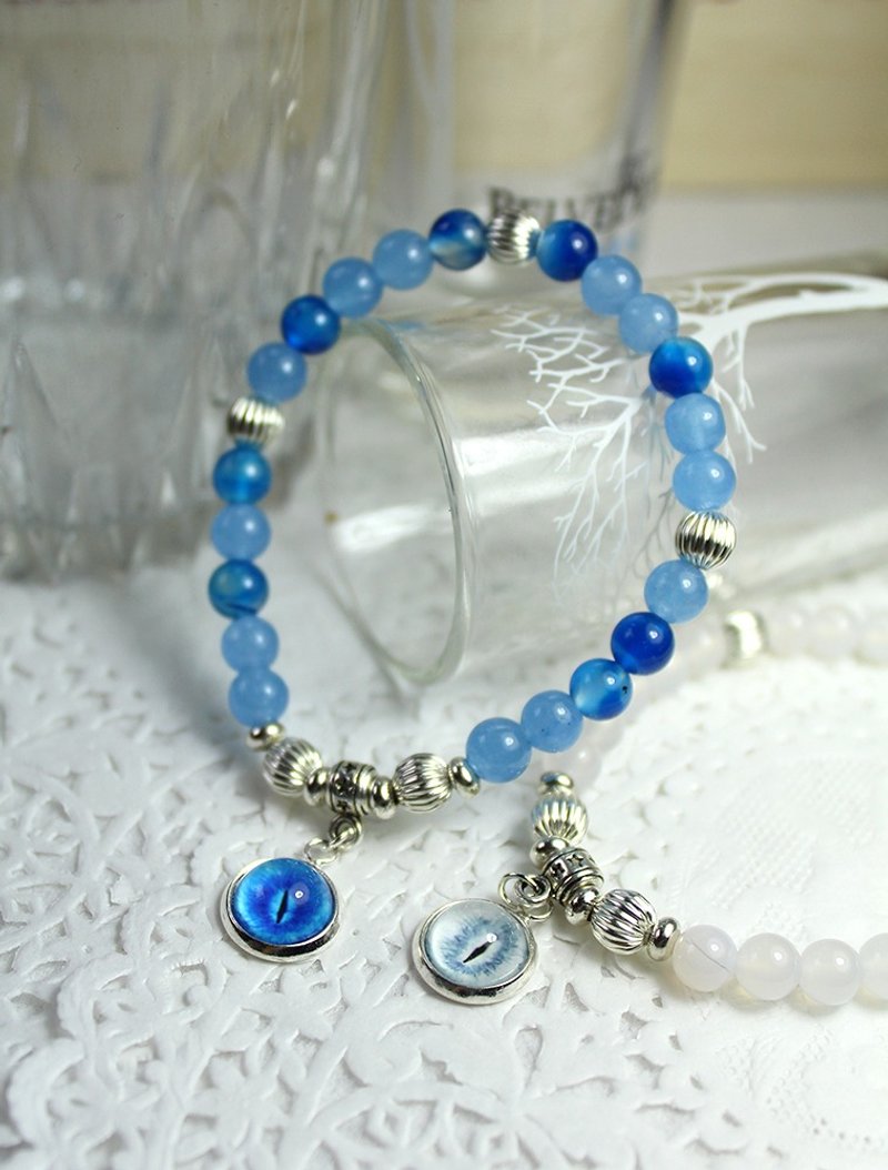 [Cat EYE] 10mmEYE with 夏日串珠 *蓝 *白*绿 - 手链/手环 - 其他材质 蓝色