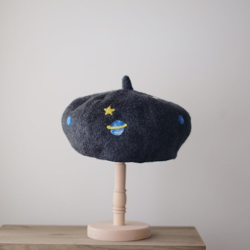 羊毛毡双面宇宙南瓜帽/灰黑 - 帽子 - 棉．麻 黑色