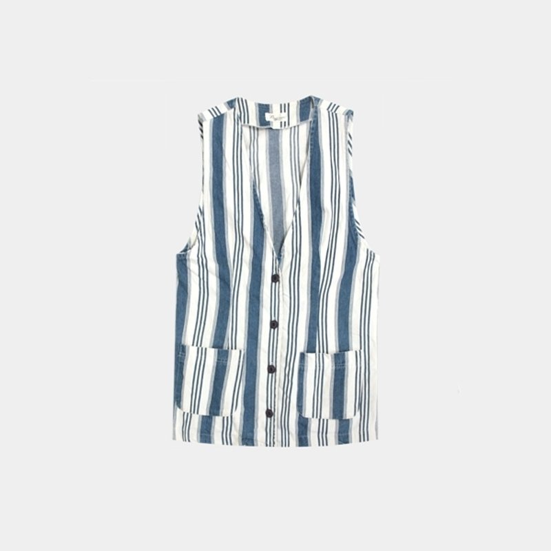 │moderato│夏日复古蓝白横线条古着背心│礼物.森林复古.女朋友.独特.文艺 - 女装背心 - 其他材质 多色