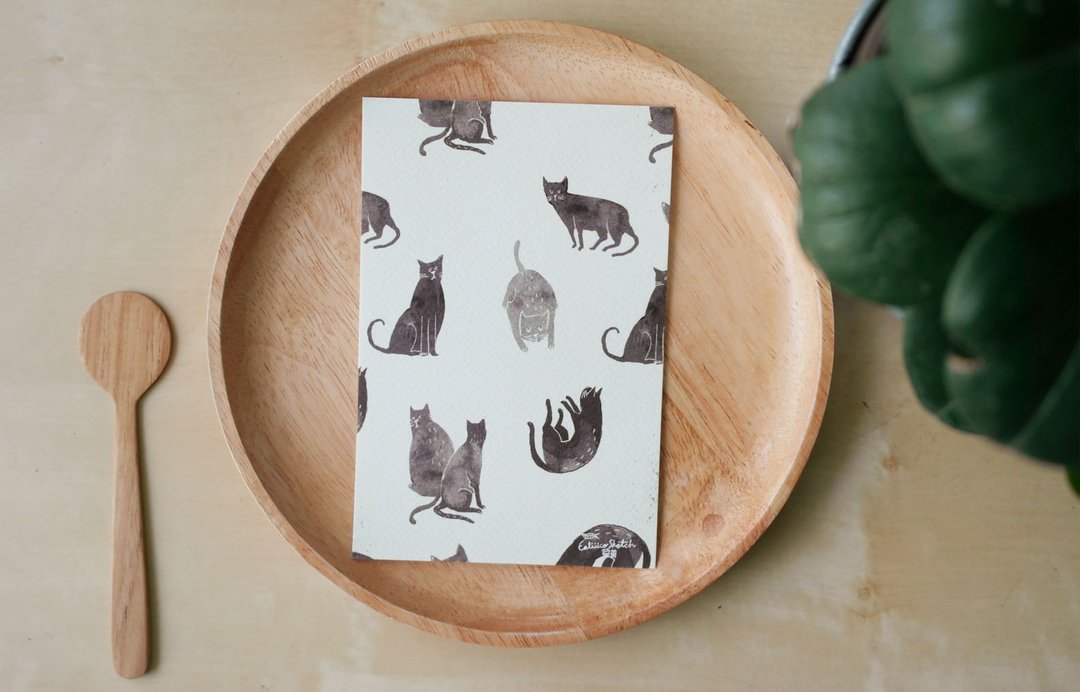 屋顶上的花斑猫明信片 Calico cat on the roof 4 x 6 - 卡片/明信片 - 纸 多色