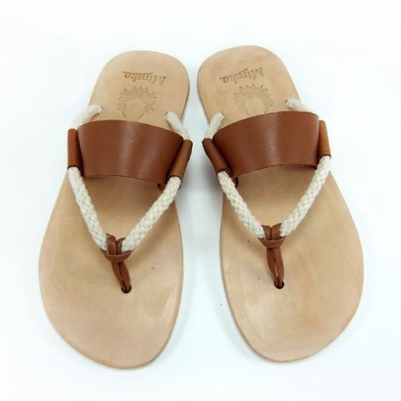 Mirako 英伦夏日亚麻绳凉鞋/全真皮 98292，棕色 - 男款休闲鞋 - 真皮 咖啡色