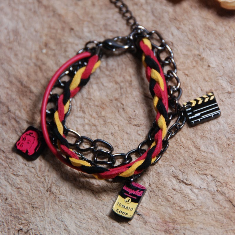 安迪沃荷风/浓汤罐/玛丽莲梦露/卡麦拉/黑红黄编绳搭配多层次手链 - 手链/手环 - 塑料 红色