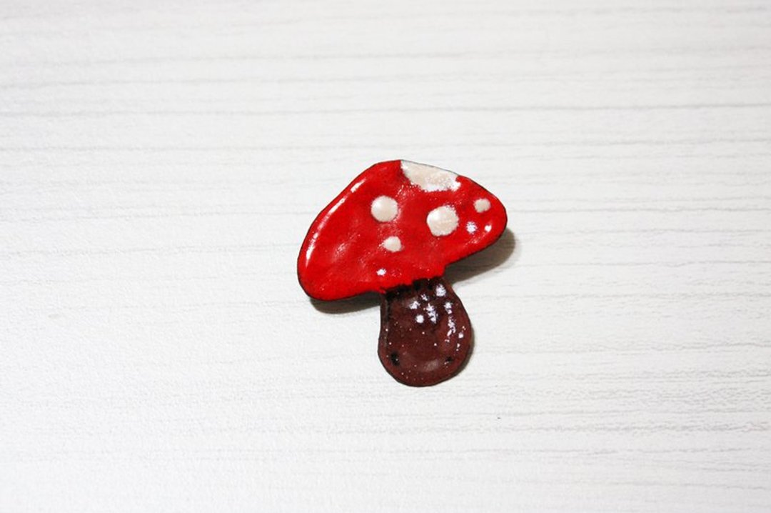 红香菇珐琅别针 - 胸针 - 珐琅 红色
