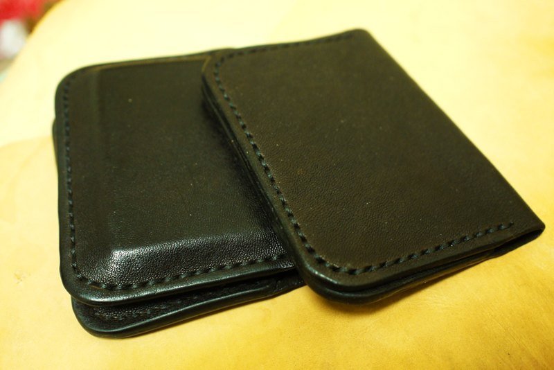 全手工 黑棕羊皮 卡片夹 - 皮夹/钱包 - 真皮 黑色