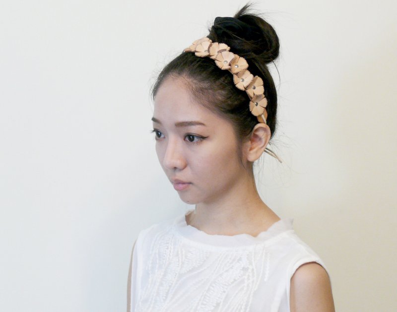 不撞植鞣革全真皮 永生花系列发带 - 发饰 - 真皮 橘色