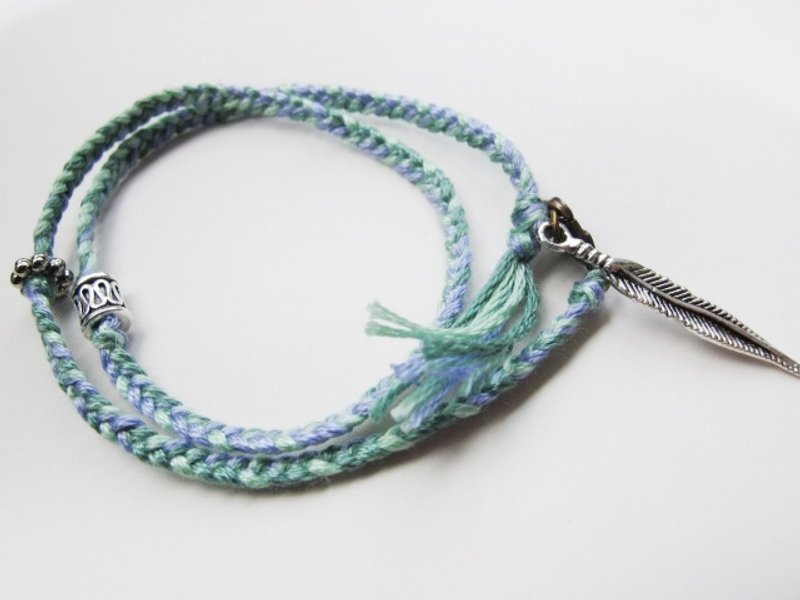 手作手饰-缠绕系列/浅海域 - 手链/手环 - 棉．麻 蓝色