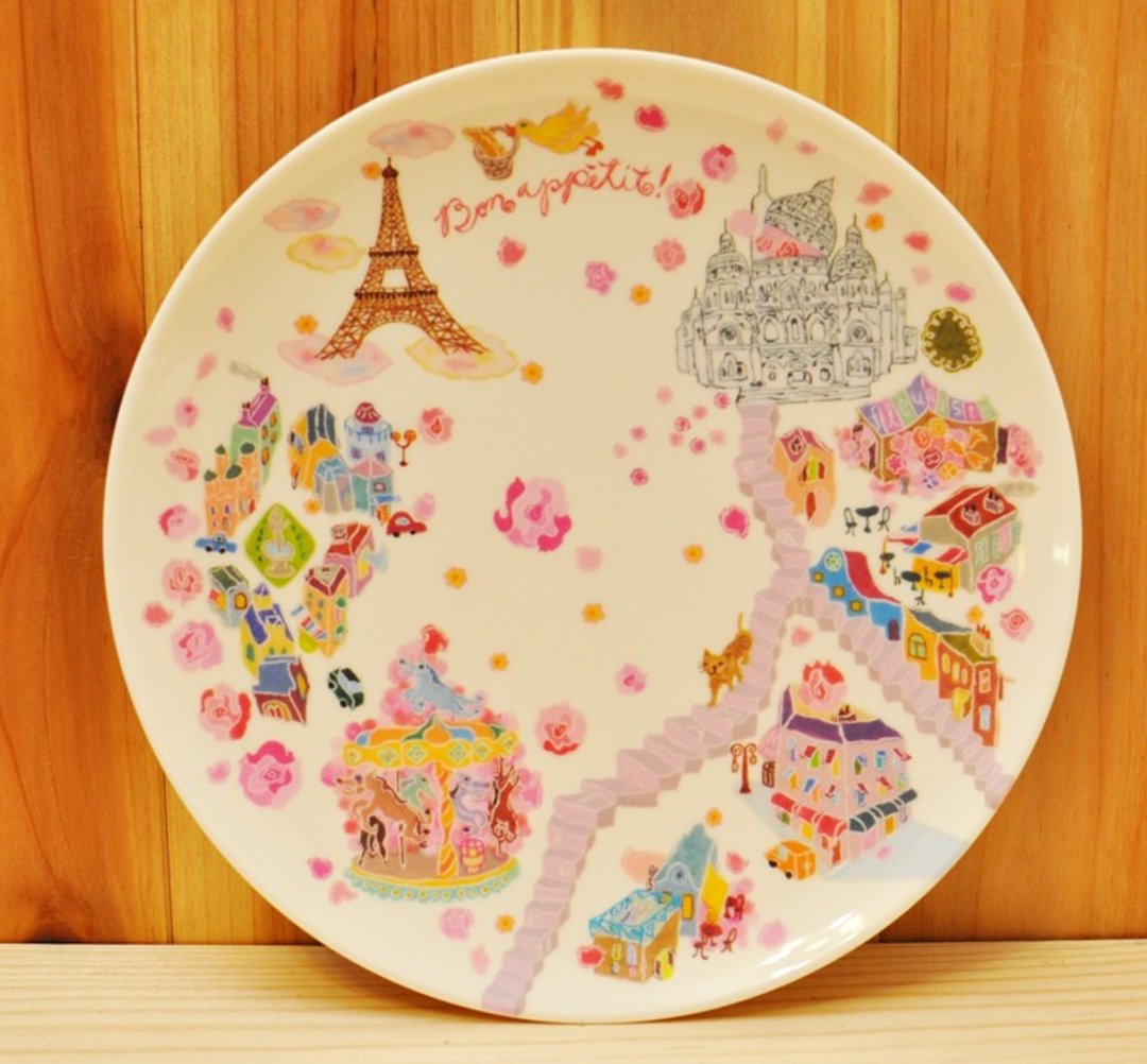 【Aimez le style】杂货风格美耐皿餐盘 / 中圆盘★Paris Map(巴黎地图) - 浅碟/小碟子 - 塑料 粉红色