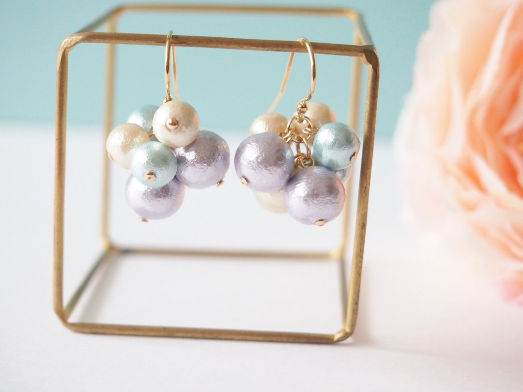 [14kgf] cotton pearl pierce Ⅳ - 耳环/耳夹 - 其他材质 紫色