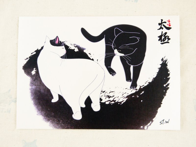 太极猫猫明信片 - 卡片/明信片 - 纸 白色