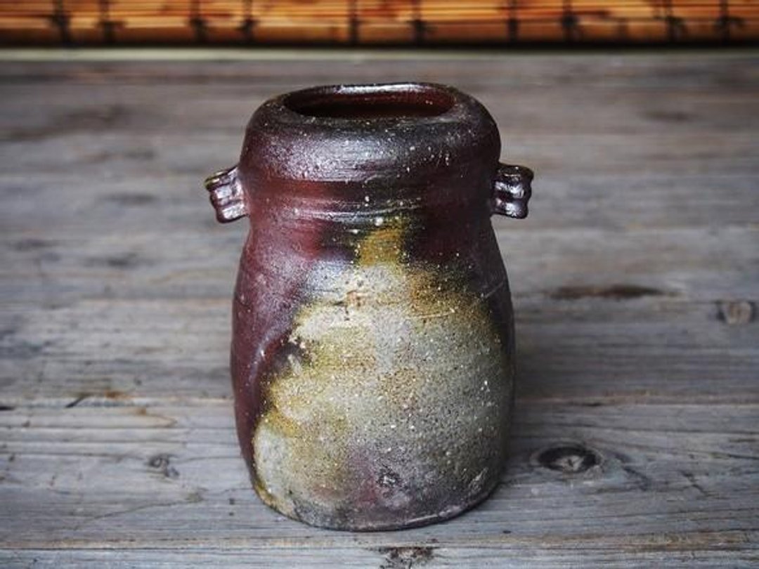 日本冈山备前 陶器 花瓶 花插 花器 h1-006 - 花瓶/陶器 - 其他材质 咖啡色