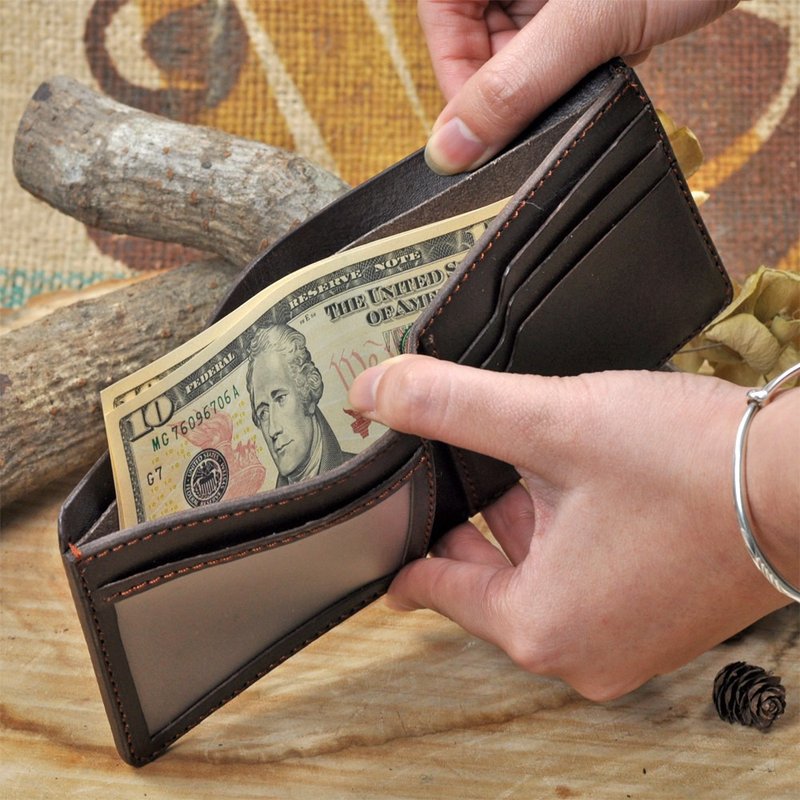 【DOZI皮革手作】短夹一号、皮夹-可改设计，增减卡插空间、增加夹层，样图为焦茶色 - 皮夹/钱包 - 真皮 红色