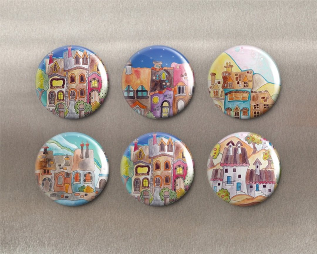 幸福小镇 - 磁铁(6入)/胸章(6入)/生日礼物【Special U Design】 - 冰箱贴/磁贴 - 其他金属 多色