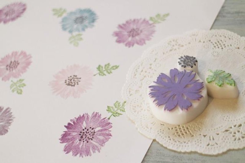 【好评加售】矢车菊（包括叶子印章） 多色印章 橡皮擦印章 - 印章/印台 - 木头 白色