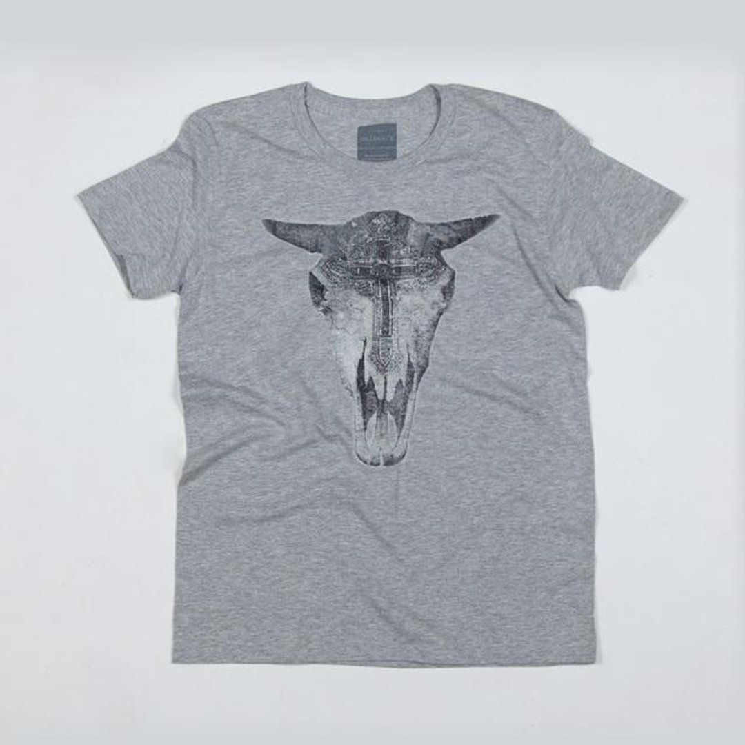 Vintage skull no.2Tcollector Funny design T shirt - 男装上衣/T 恤 - 棉 灰色
