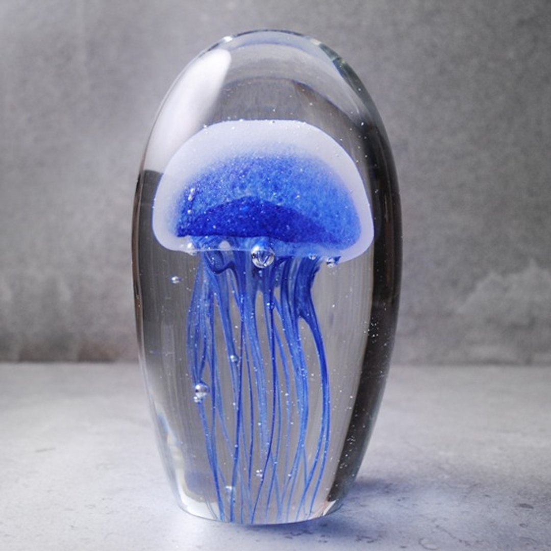 (海蓝色)16cm Jellyfish 阿凡达水母夜光琉璃 圣诞礼物定制化刻字 - 摆饰 - 玻璃 蓝色