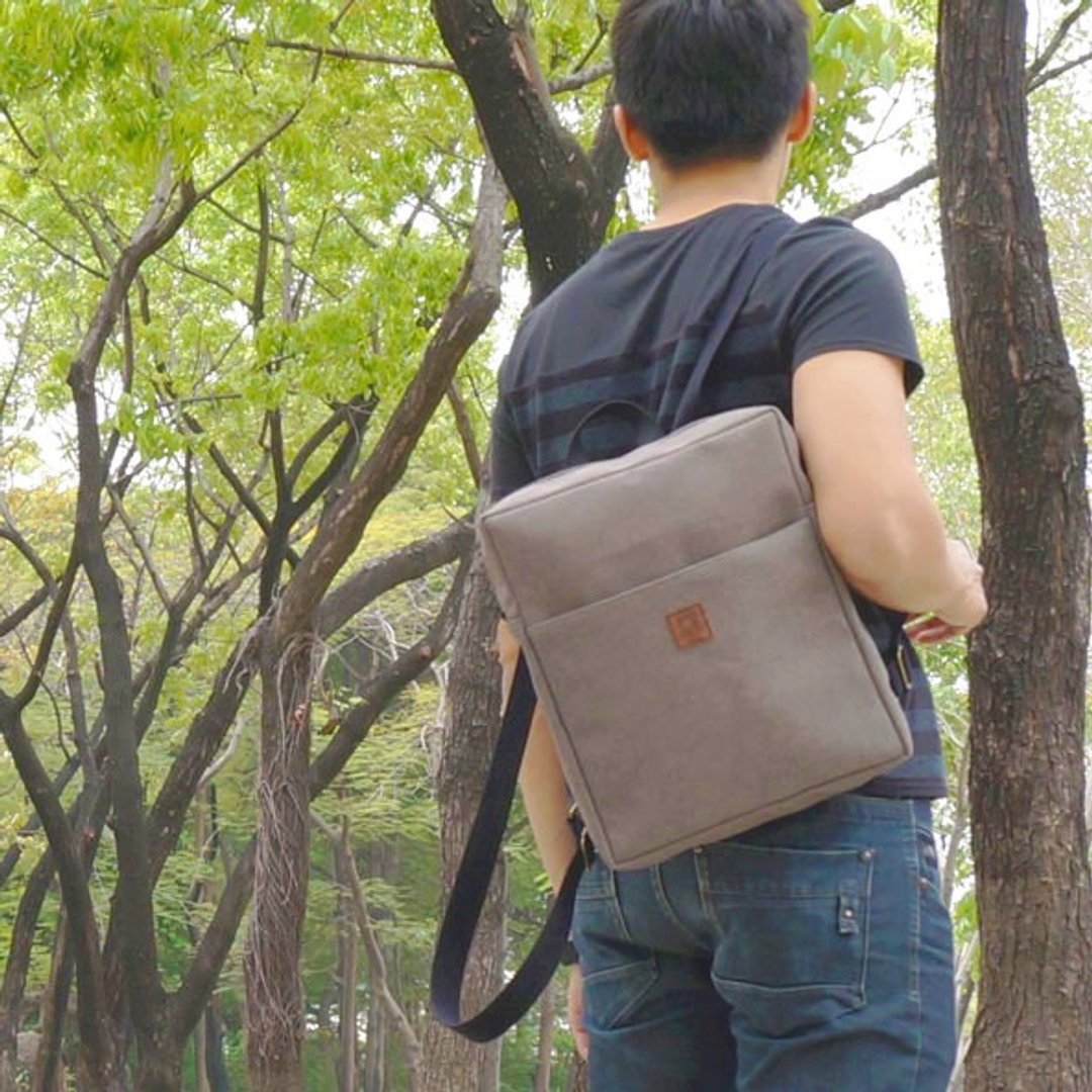 ‘亚麻铁灰学院后背包’立体设计22盎司超高磅数设计 - 后背包/双肩包 - 棉 灰色