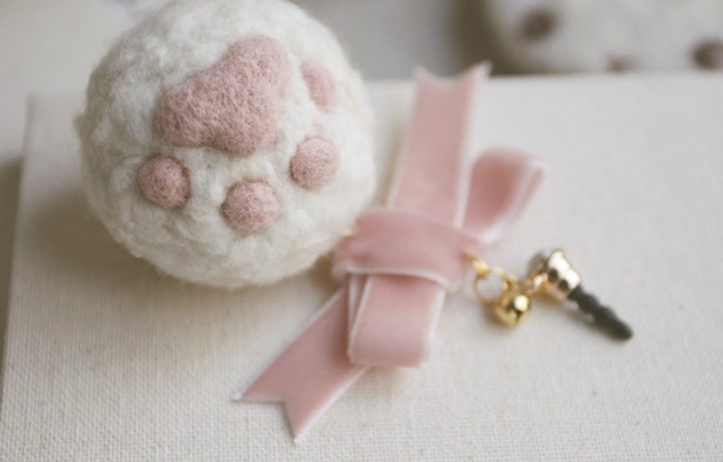 超萌猫爪肉垫防尘塞 - 手机座/防尘塞 - 羊毛 白色