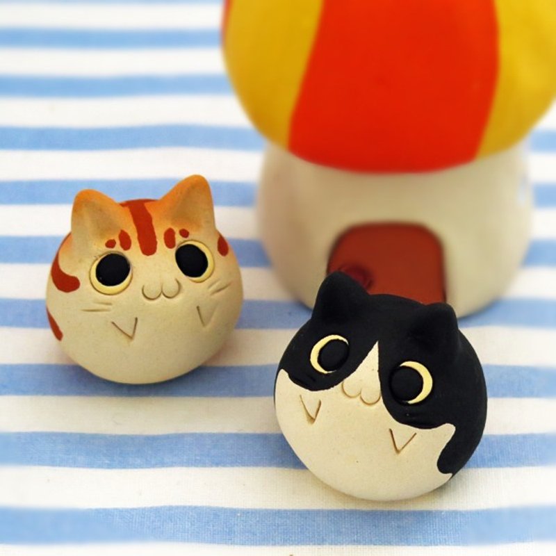 Cat figurines of Ceramics "The small cat balls" Animal sculpture type 1 NEW! - 摆饰 - 其他材质 橘色