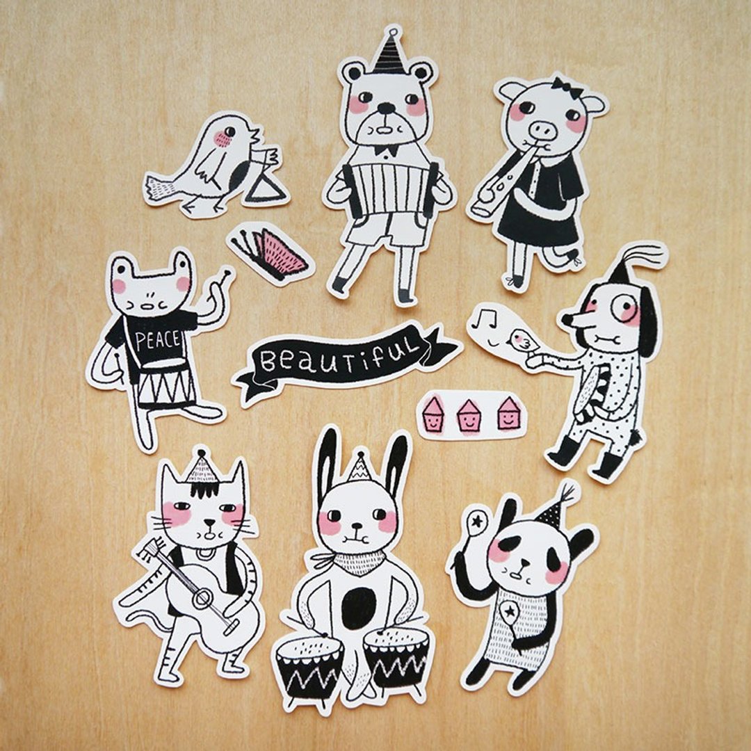 The Animal Band 动物乐队亮膜贴纸 插画贴纸组 11张入 - 贴纸 - 纸 多色