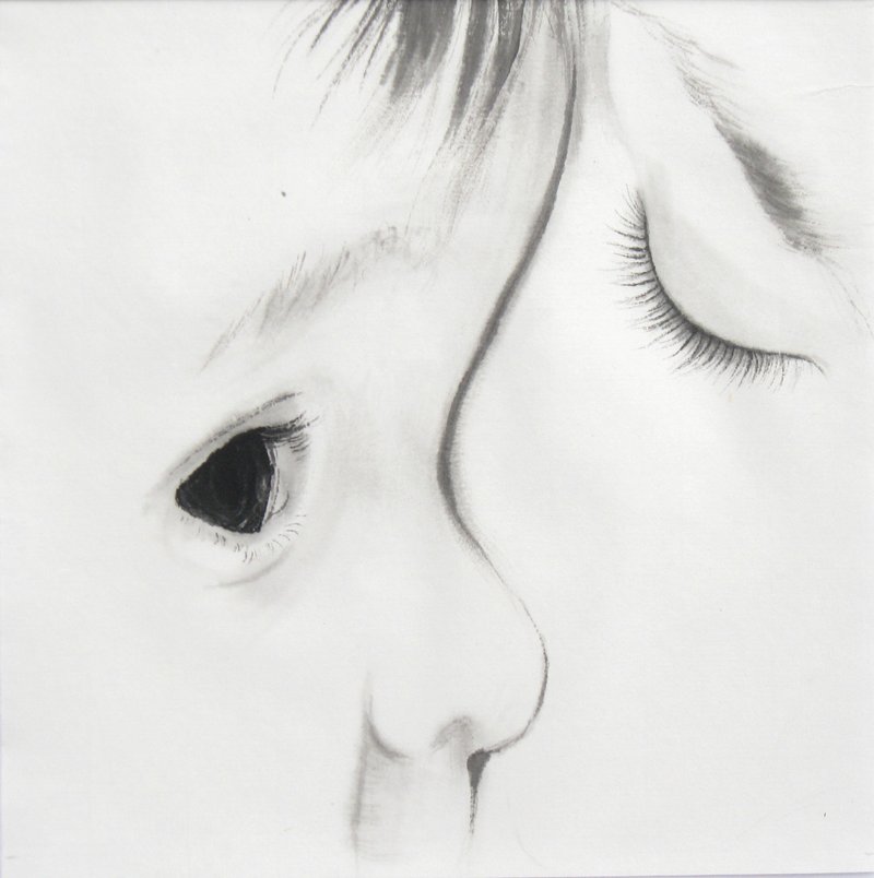 水墨画原作-暖暖亲情系列之脐带--给妈妈的礼物-17x17cm画心 - 海报/装饰画/版画 - 纸 黑色