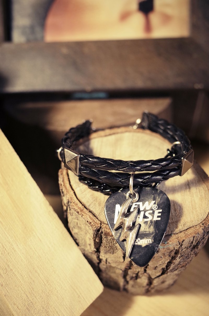 NEW NOISE 卯钉双绳PICK手环 黑色款 - 手链/手环 - 其他金属 黑色