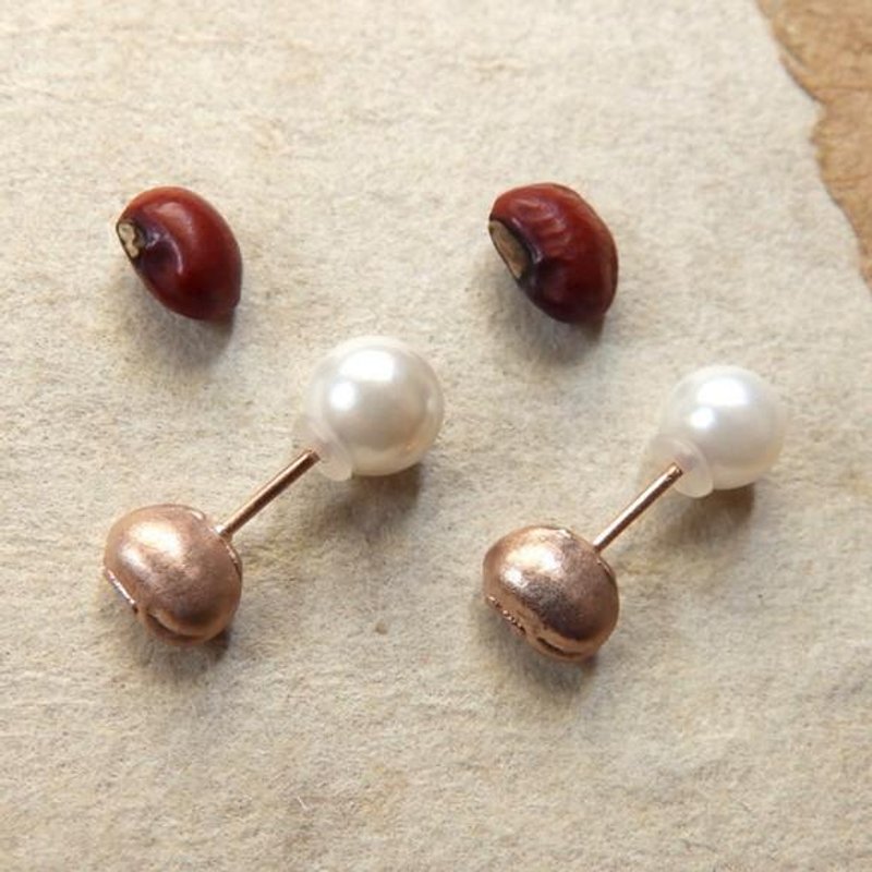 * Grain Series * bean earrings (Pearl catch) - 耳环/耳夹 - 其他金属 