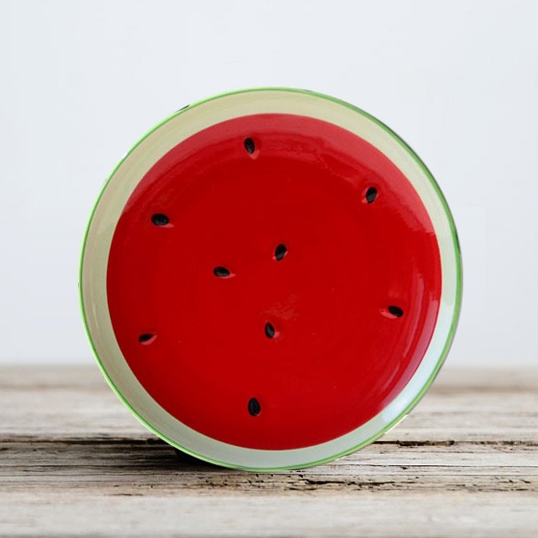 西瓜 20.5cm【MSA釉彩日常食器】西瓜陶瓷盘 陶瓷雕刻 - 浅碟/小碟子 - 其他材质 红色