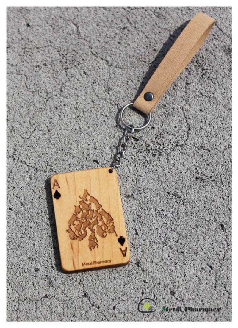 猫咪扑克牌-黑桃(枫木) - 吊饰 - 木头 