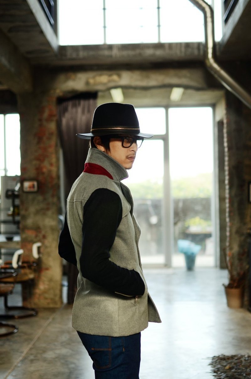 Machismo-拼接配色双排扣大衣  - 女装休闲/机能外套 - 其他材质 灰色